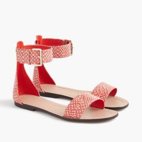 J.Crew Snake Skin Print Ankle Strap Leather Sandals Size 7 - Picture 1 of 13